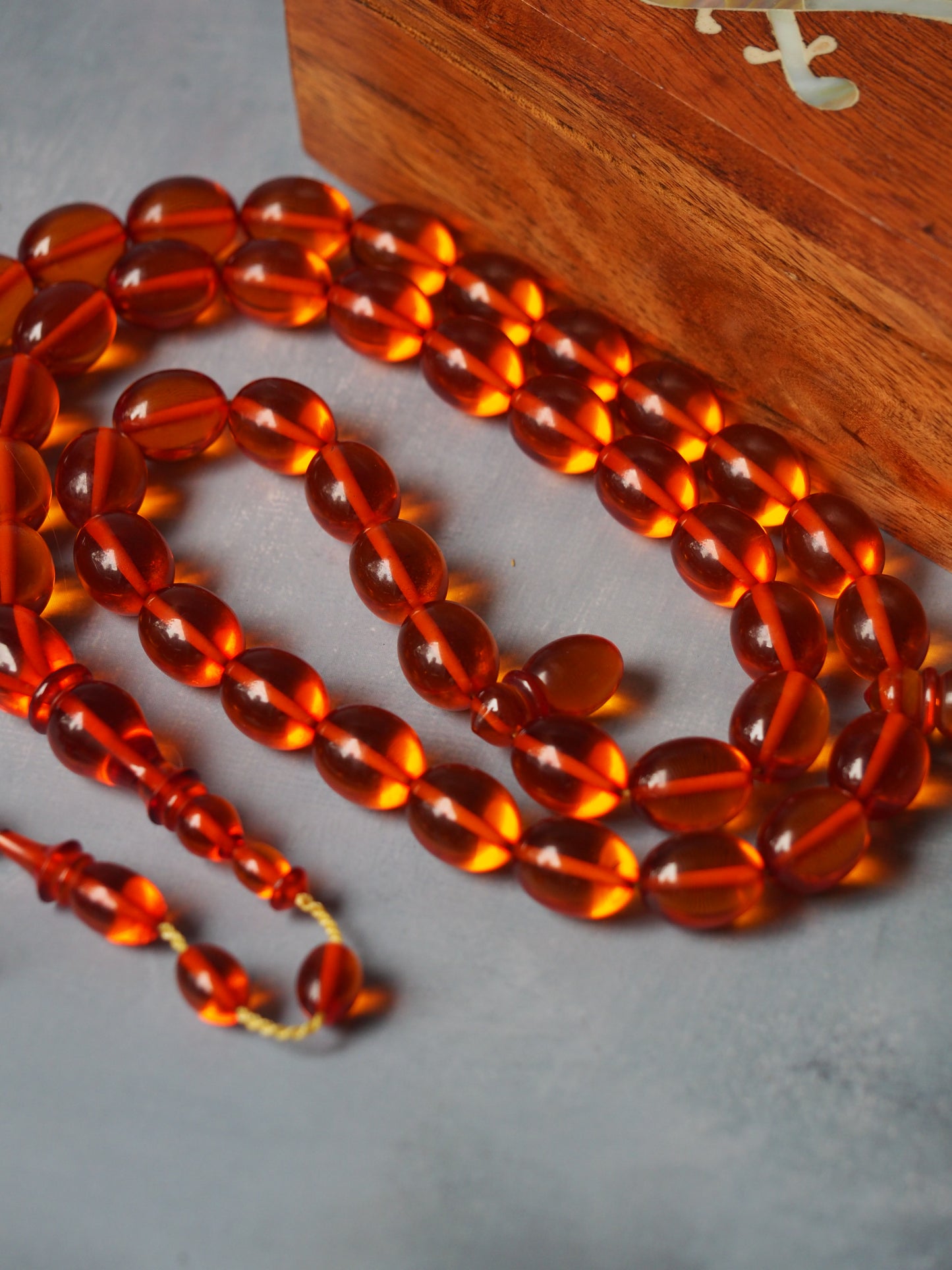 Orange Transparent Syrian Bakelite Rosary 45 Beads