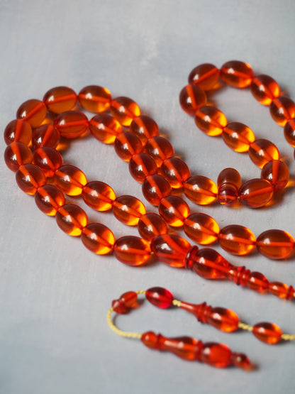 Orange Transparent Syrian Bakelite Rosary 45 Beads