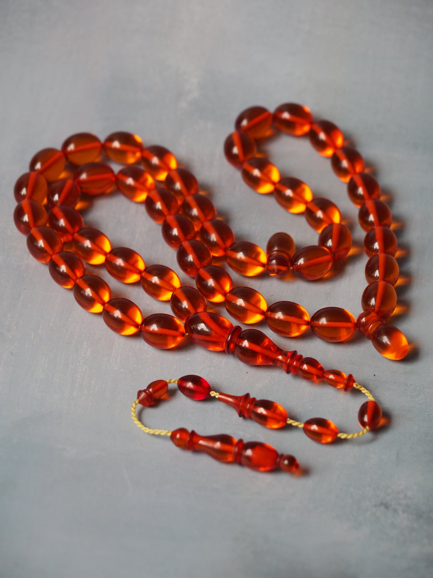 Orange Transparent Syrian Bakelite Rosary 45 Beads