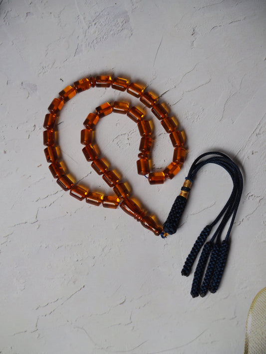 Natural Micro Cognac Amber Barrel Shape Rosary 33 Beads