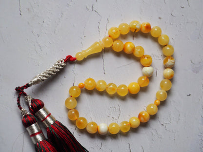 Micro Cloudy Milk Natural Baltic Amber Rosary Pocket Size 33 Beads