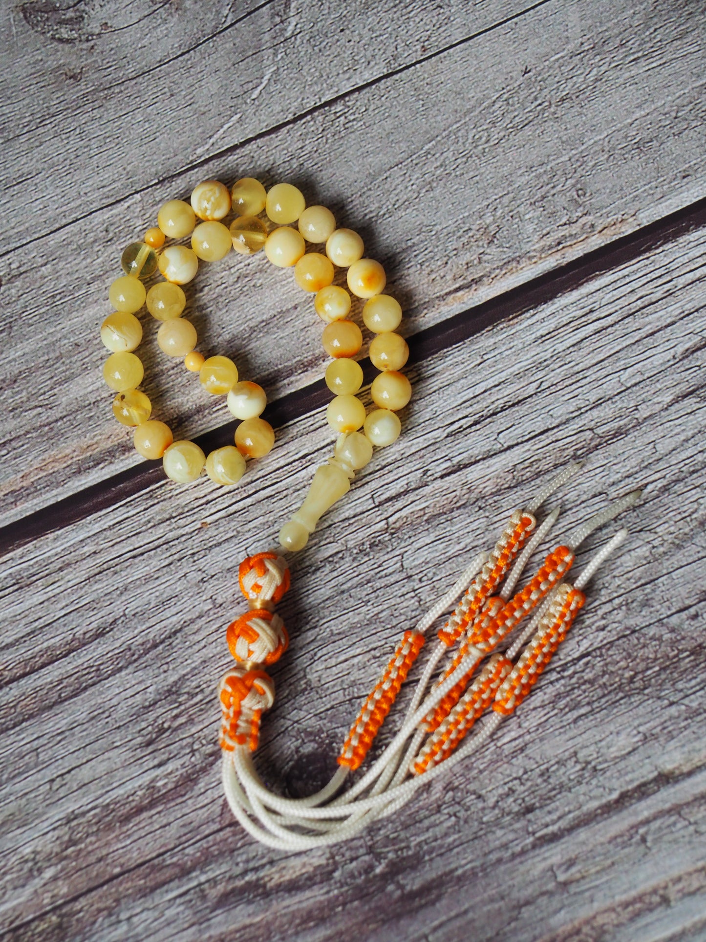 Micro Cloudy Milk Natural Baltic Amber Rosary Pocket Size 33 Beads