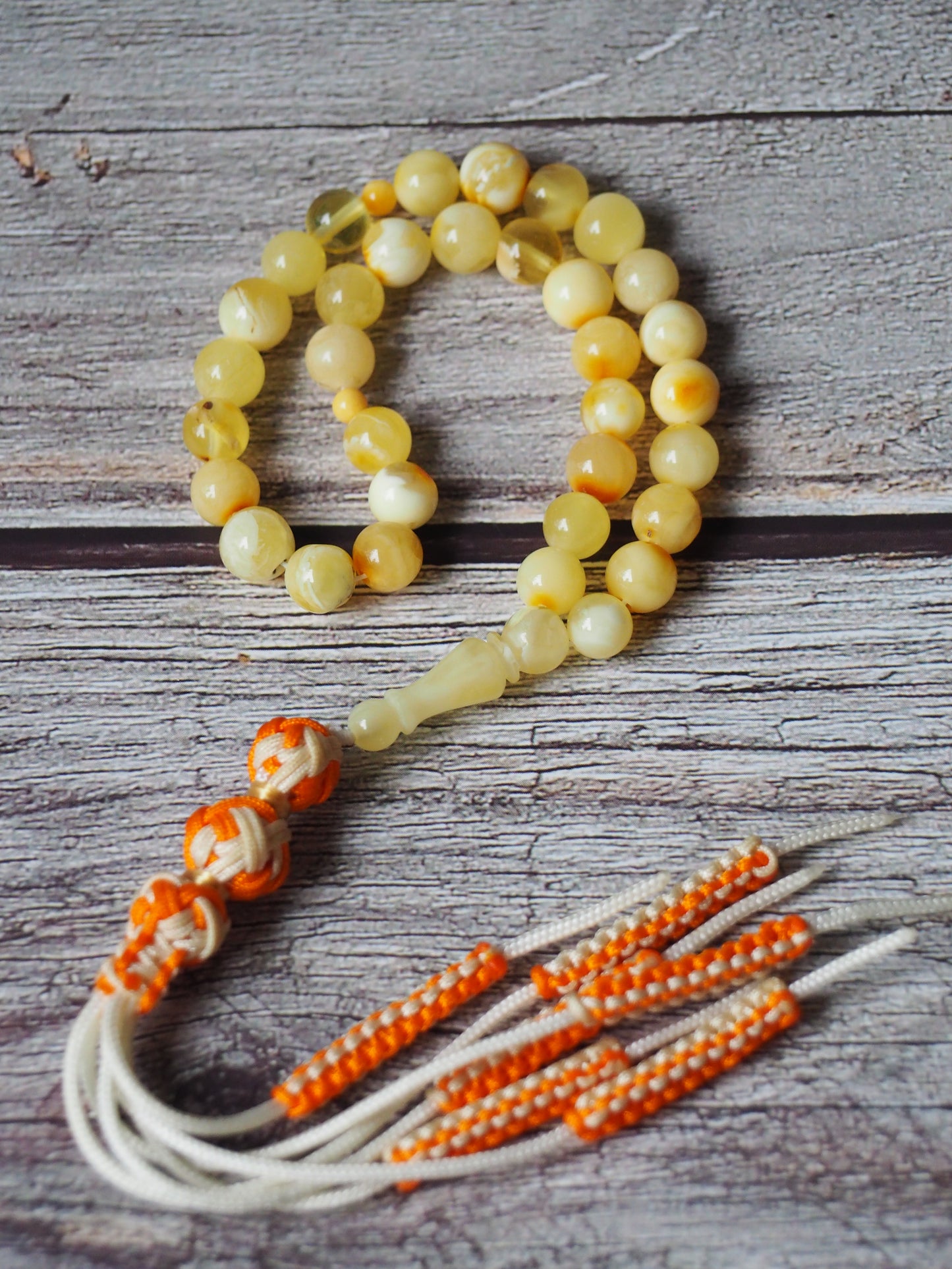 Micro Cloudy Milk Natural Baltic Amber Rosary Pocket Size 33 Beads