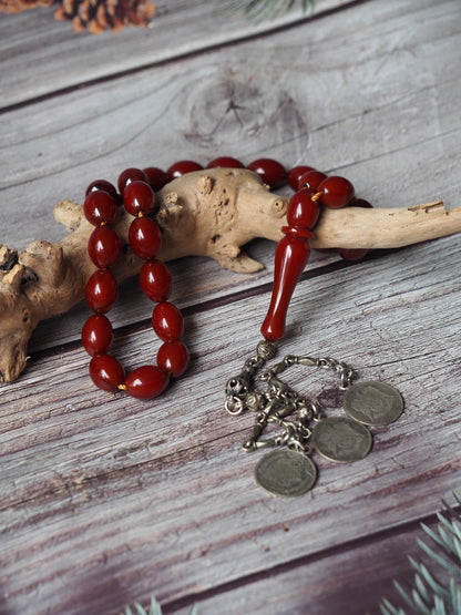 Maroon / Burgundy German Bakelite Rosary 33 Beads