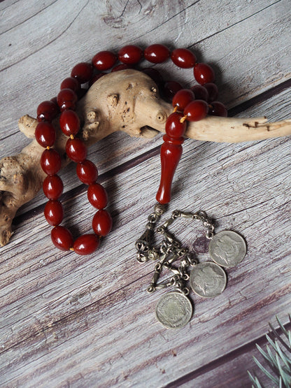 Maroon / Burgundy German Bakelite Rosary 33 Beads