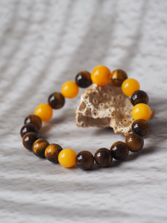 Natural Honey Amber and Tiger's Eye Beaded Bracelet