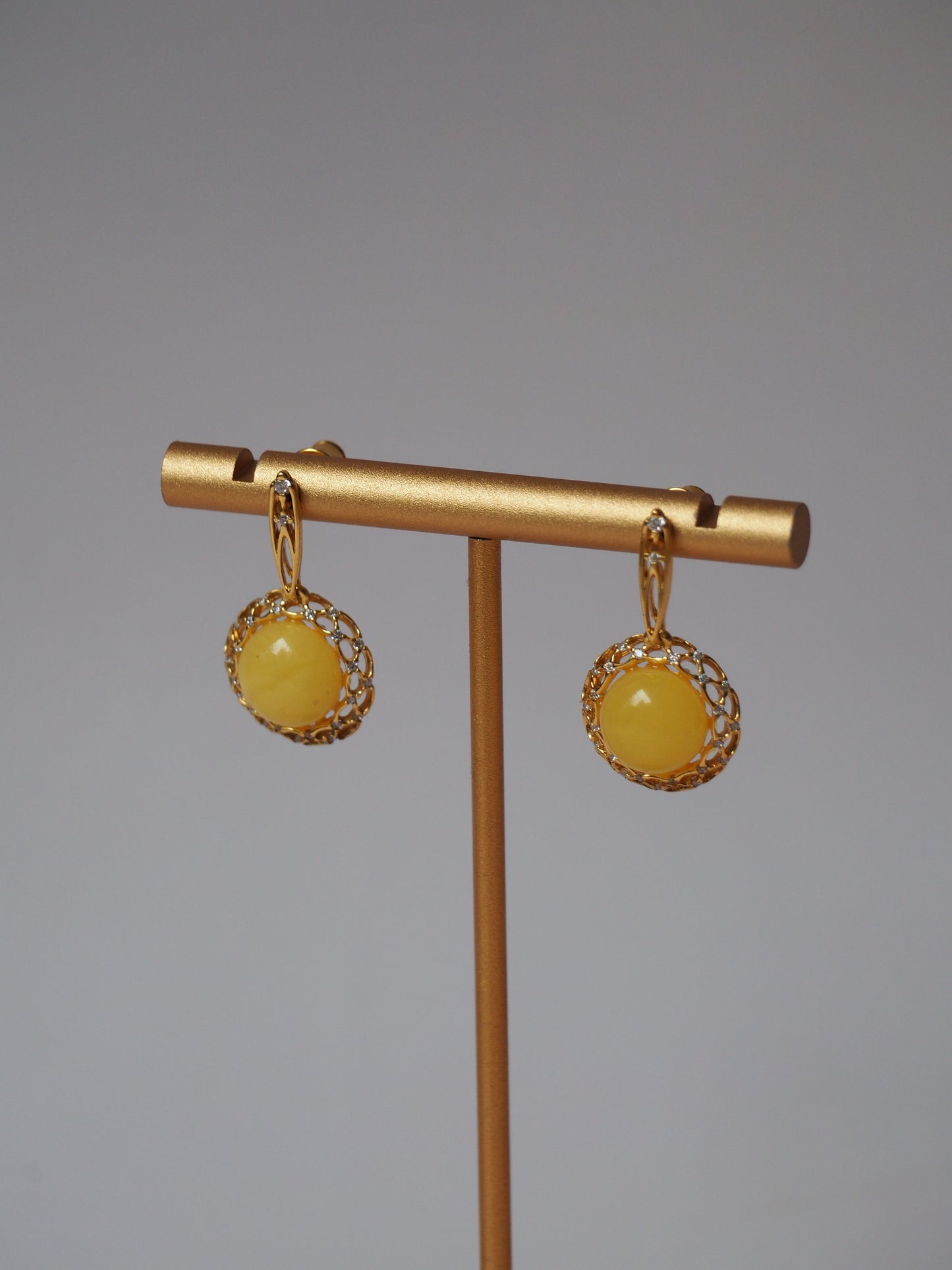 Delicate Mesh Butterscotch Amber Earrings with Rhinestones