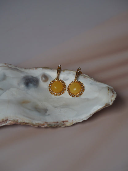 Delicate Mesh Butterscotch Amber Earrings with Rhinestones