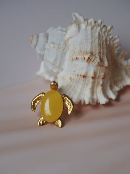 Gold Plated Butterscotch Amber Turtle Pendant