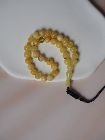 Micro Cloudy Milk Natural Baltic Amber Rosary Pocket Size 33 Beads