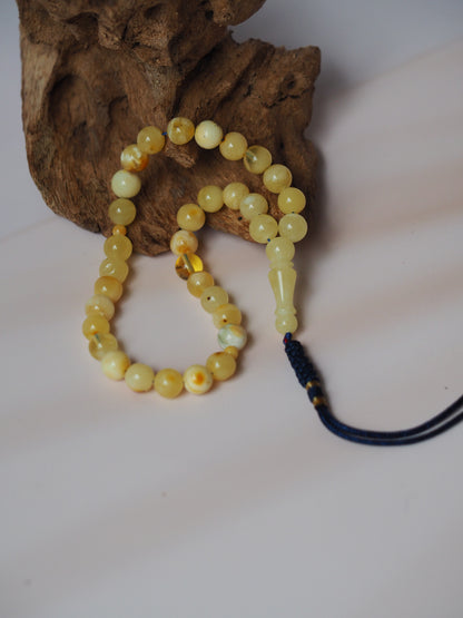 Micro Cloudy Milk Natural Baltic Amber Rosary Pocket Size 33 Beads