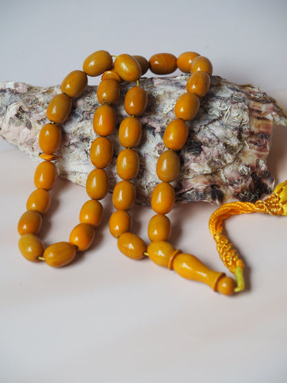 Yellow Syrian Bakelite Rosary from 90s 33 Beads