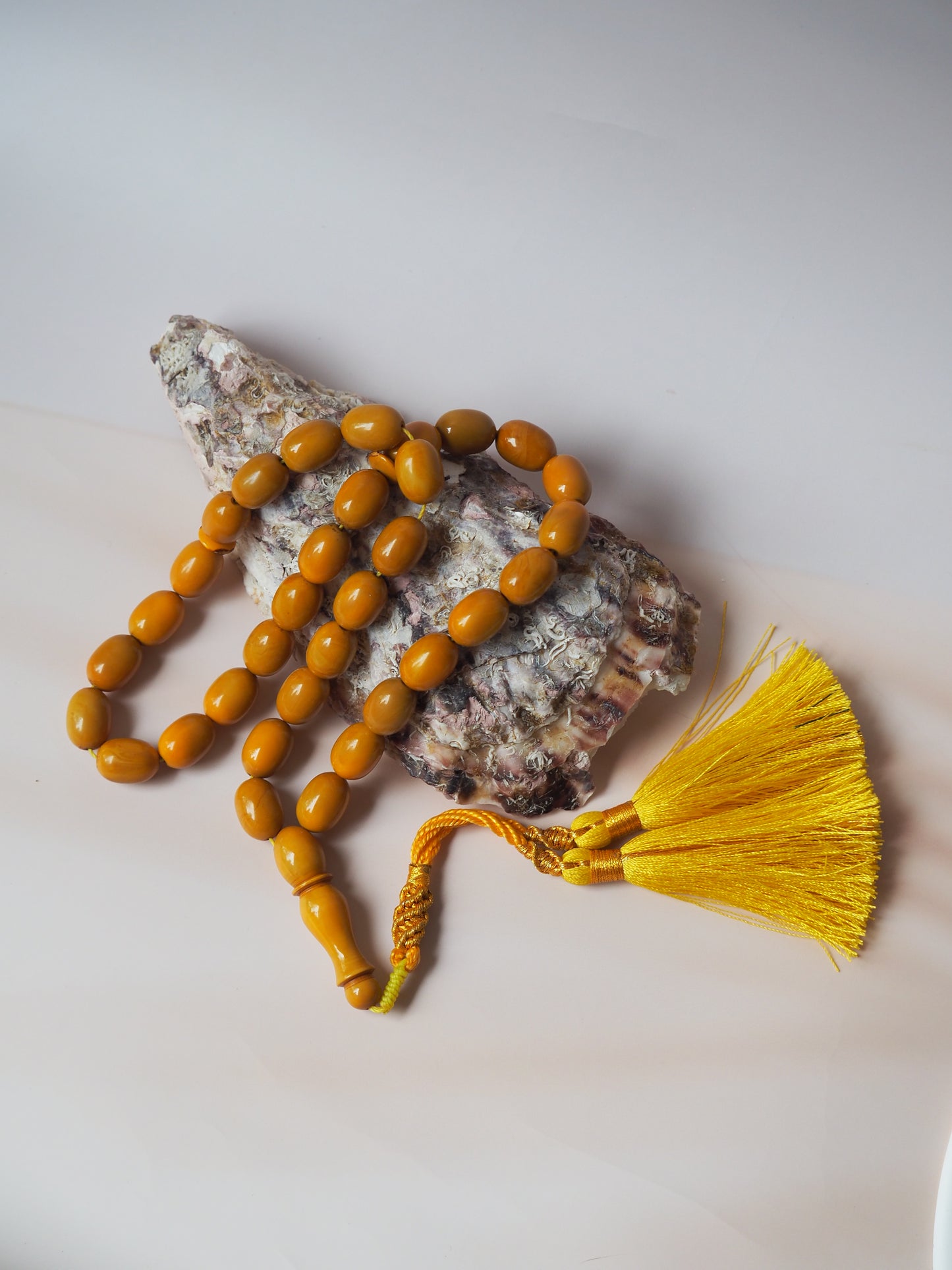 Yellow Syrian Bakelite Rosary from 90s 33 Beads