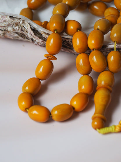 Yellow Syrian Bakelite Rosary from 90s 33 Beads