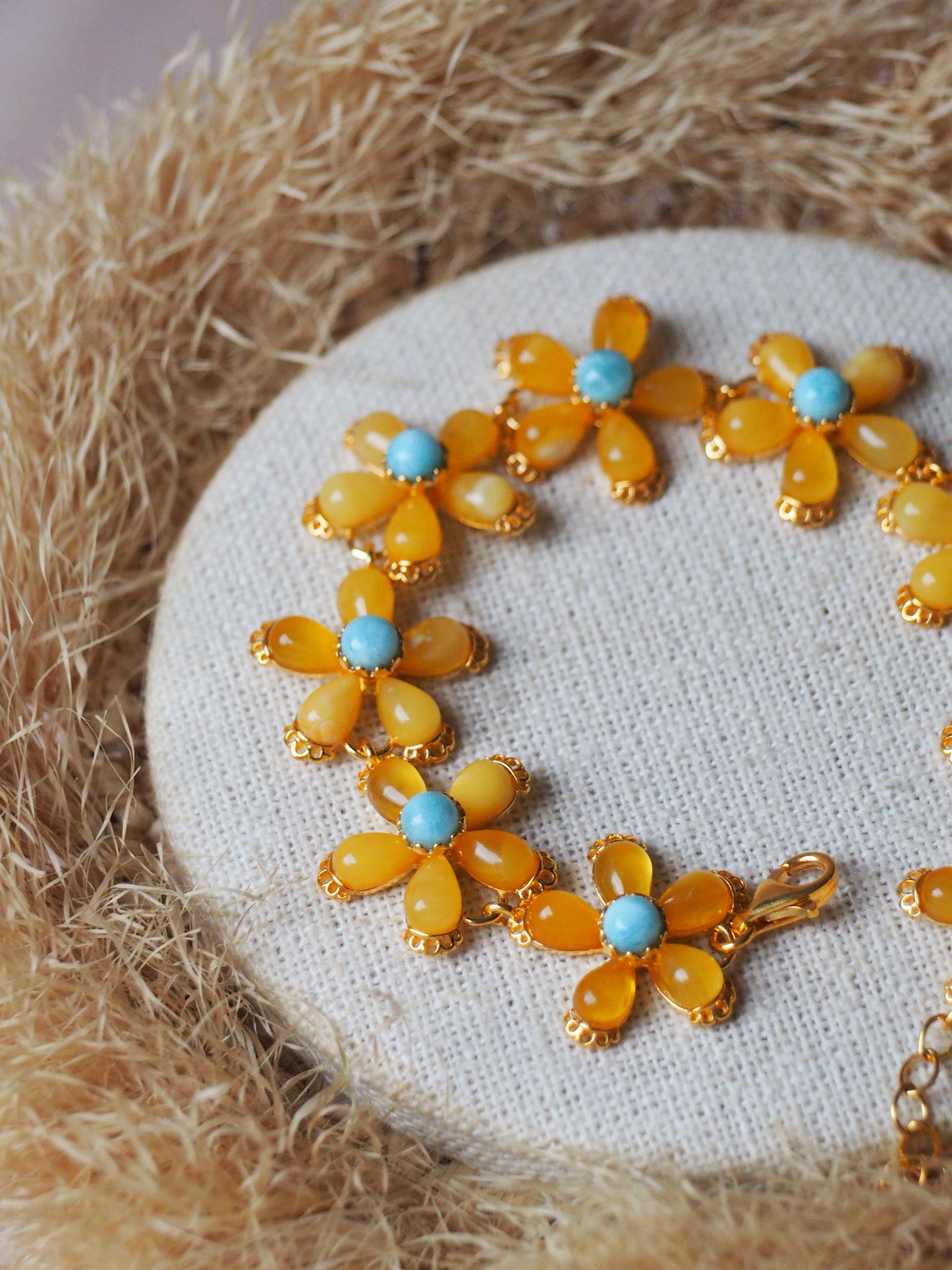 Natural Butterscotch/ Honey/ Royal White Amber Bracelet with Turquoise Stone