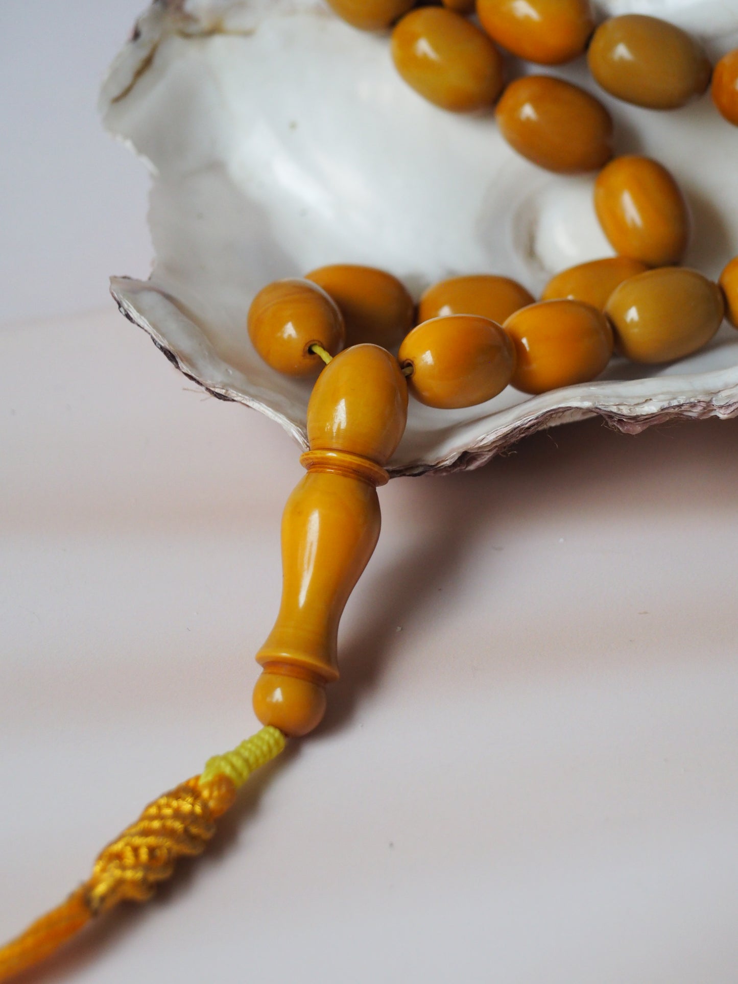 Yellow Syrian Bakelite Rosary from 90s 33 Beads