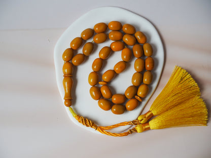 Yellow Syrian Bakelite Rosary from 90s 33 Beads