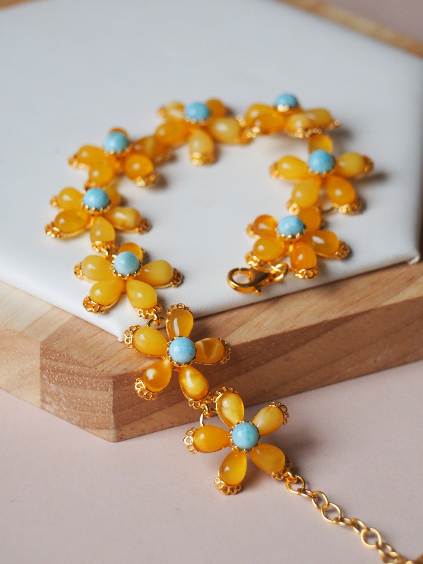 Natural Butterscotch/ Honey/ Royal White Amber Bracelet with Larimar