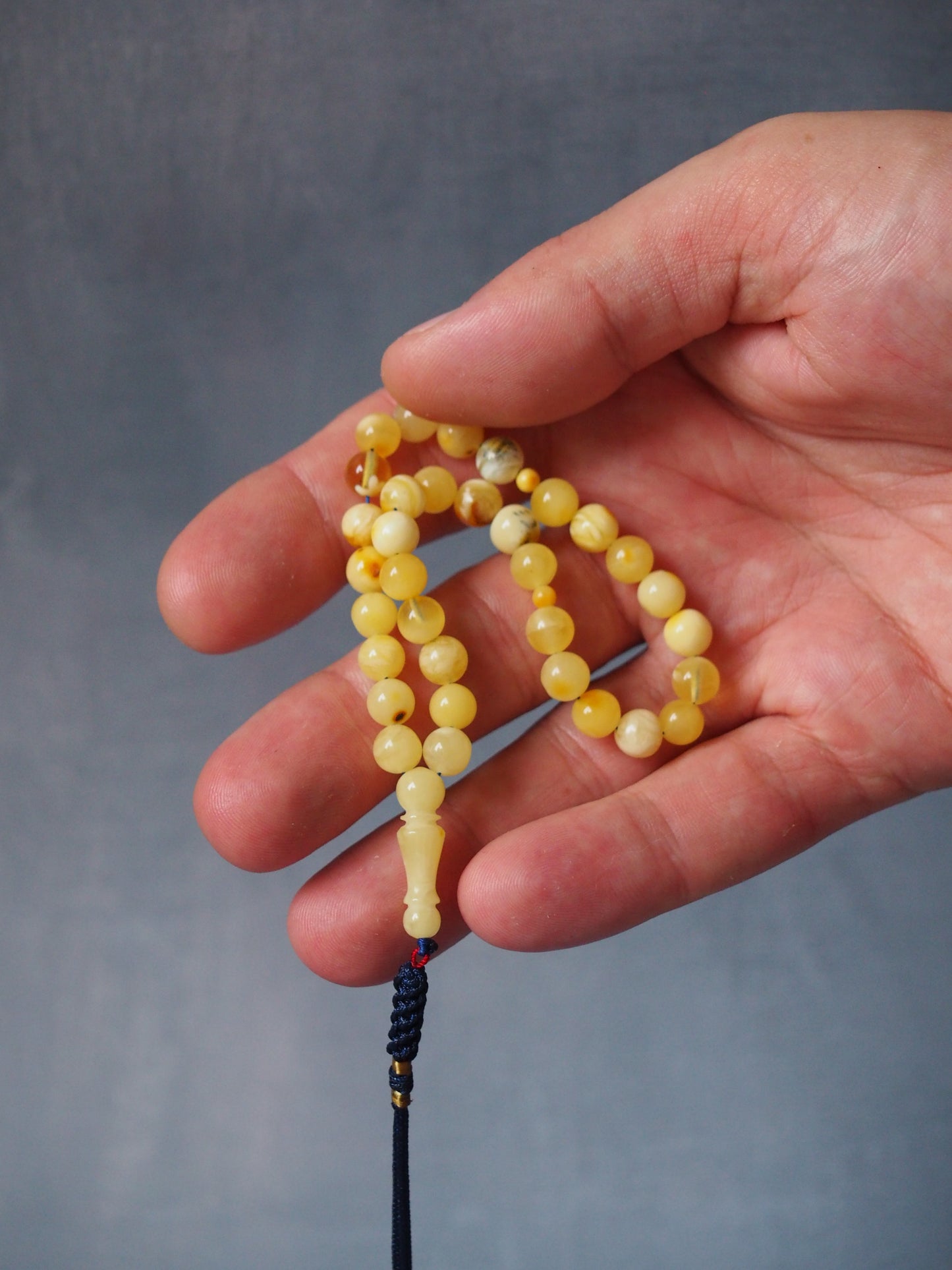 Micro Cloudy Milk Natural Baltic Amber Rosary Pocket Size 33 Beads