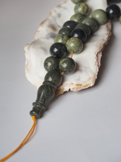 Vintage Teal Green "Chernobyl" Bakelite Misbah 33 Beads