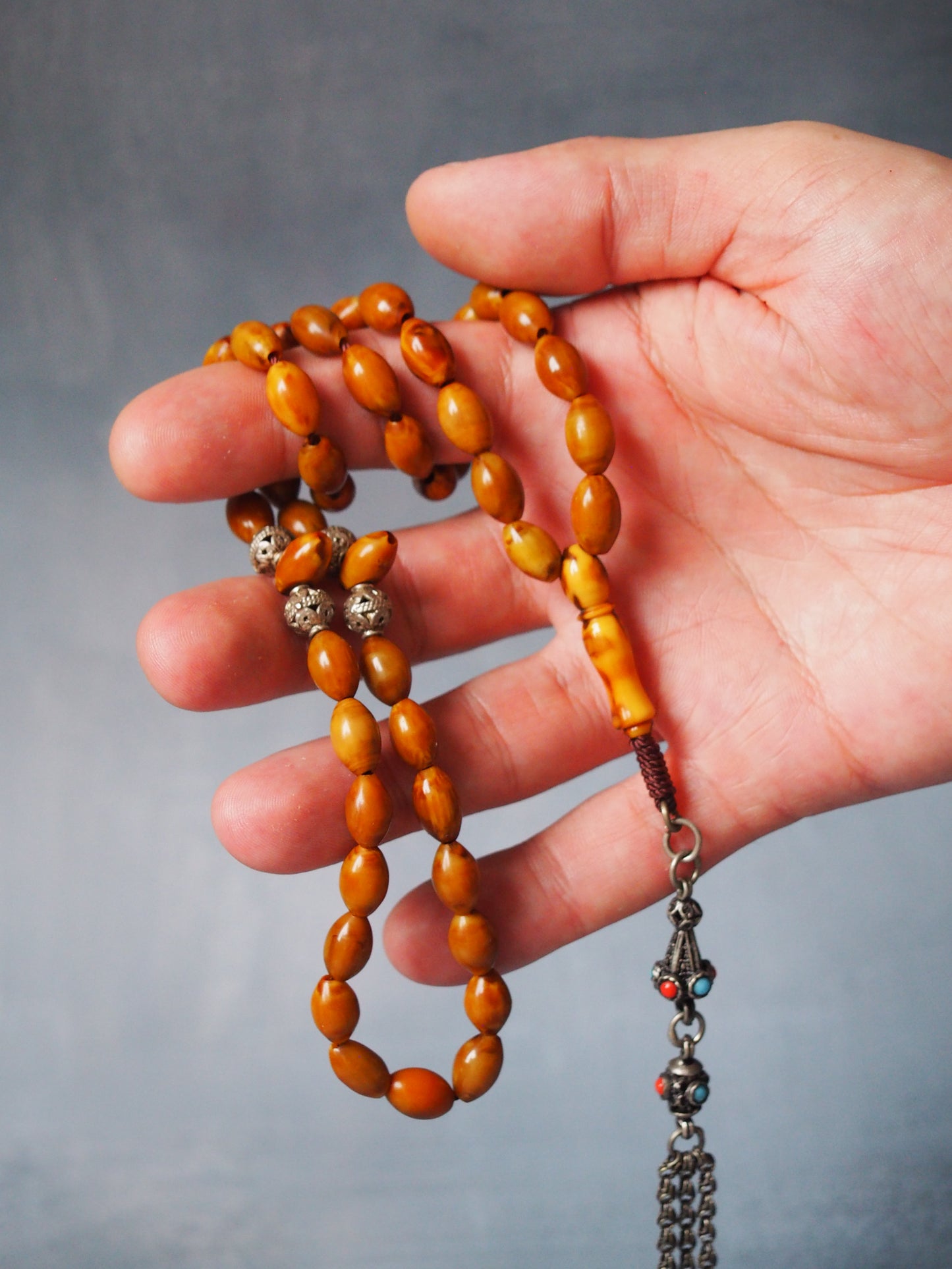 Antique German Bakelite Tasbih With Red Veins 45 Beads