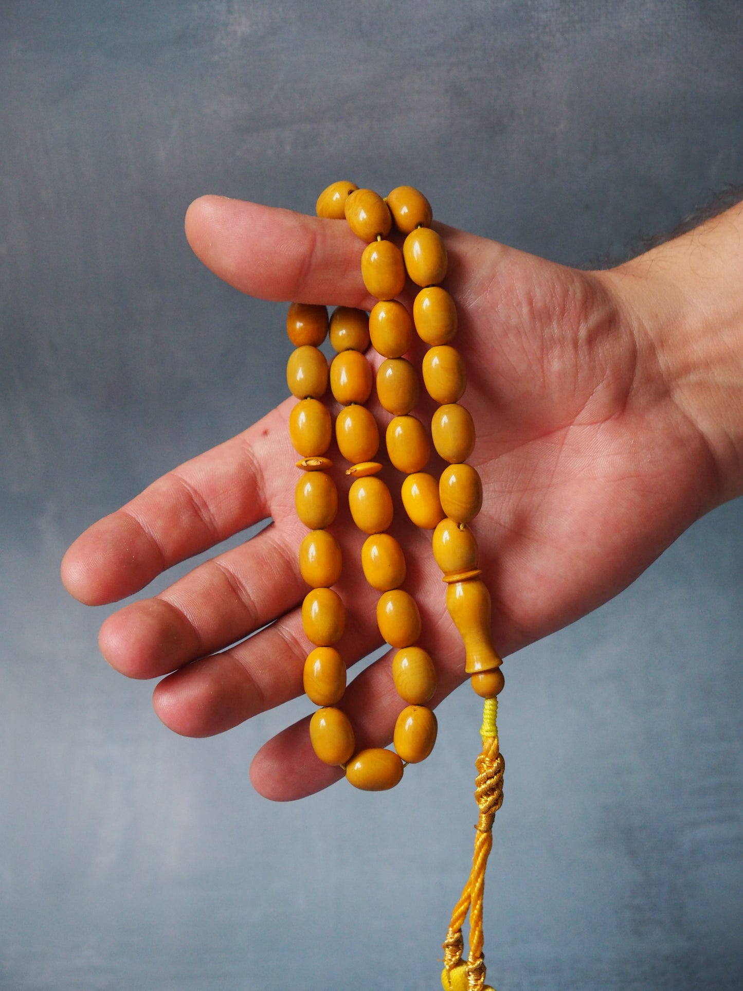 Yellow Syrian Bakelite Rosary from 90s 33 Beads