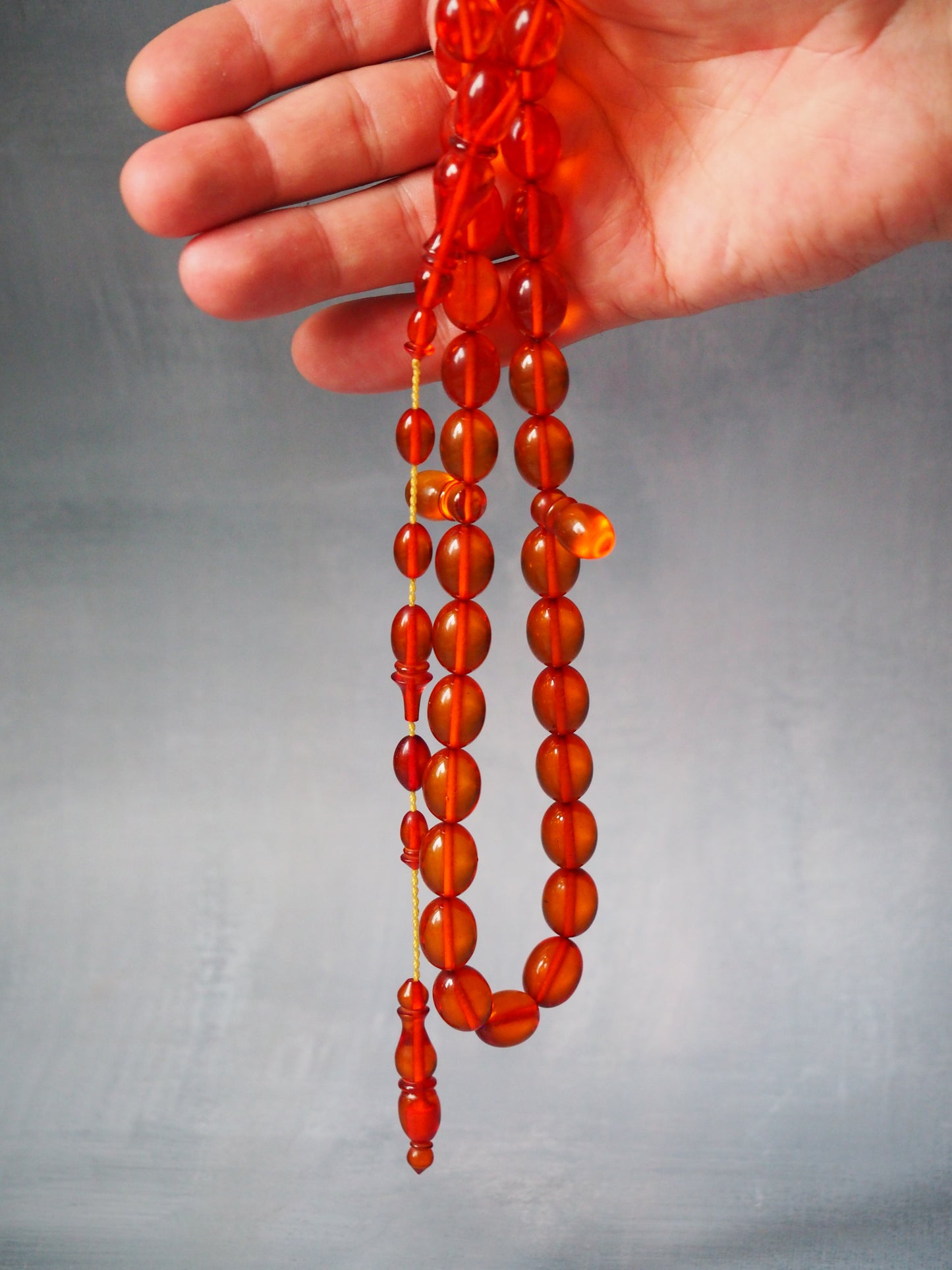 Orange Transparent Syrian Bakelite Rosary 45 Beads