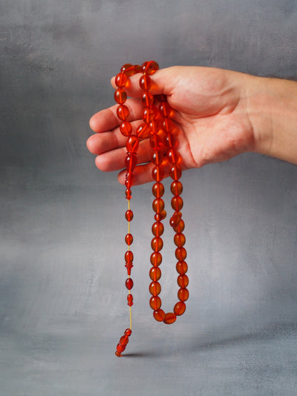 Orange Transparent Syrian Bakelite Rosary 45 Beads