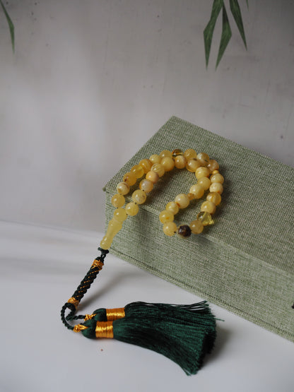 Pocket size Natural Milk Amber Micro Rosary 33 Beads