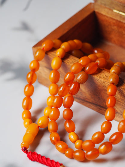 Natural Old German Olive Shape Amber Rosary 75 Beads