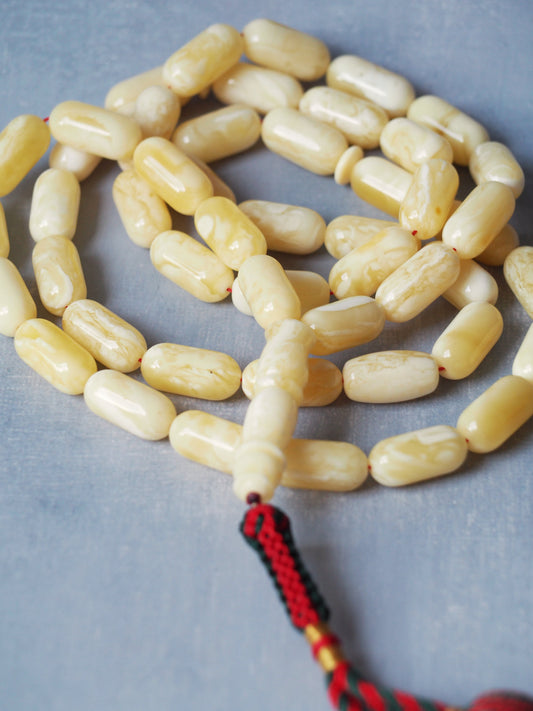 Natural Royal White Amber Rosary Barrel Shape 49g