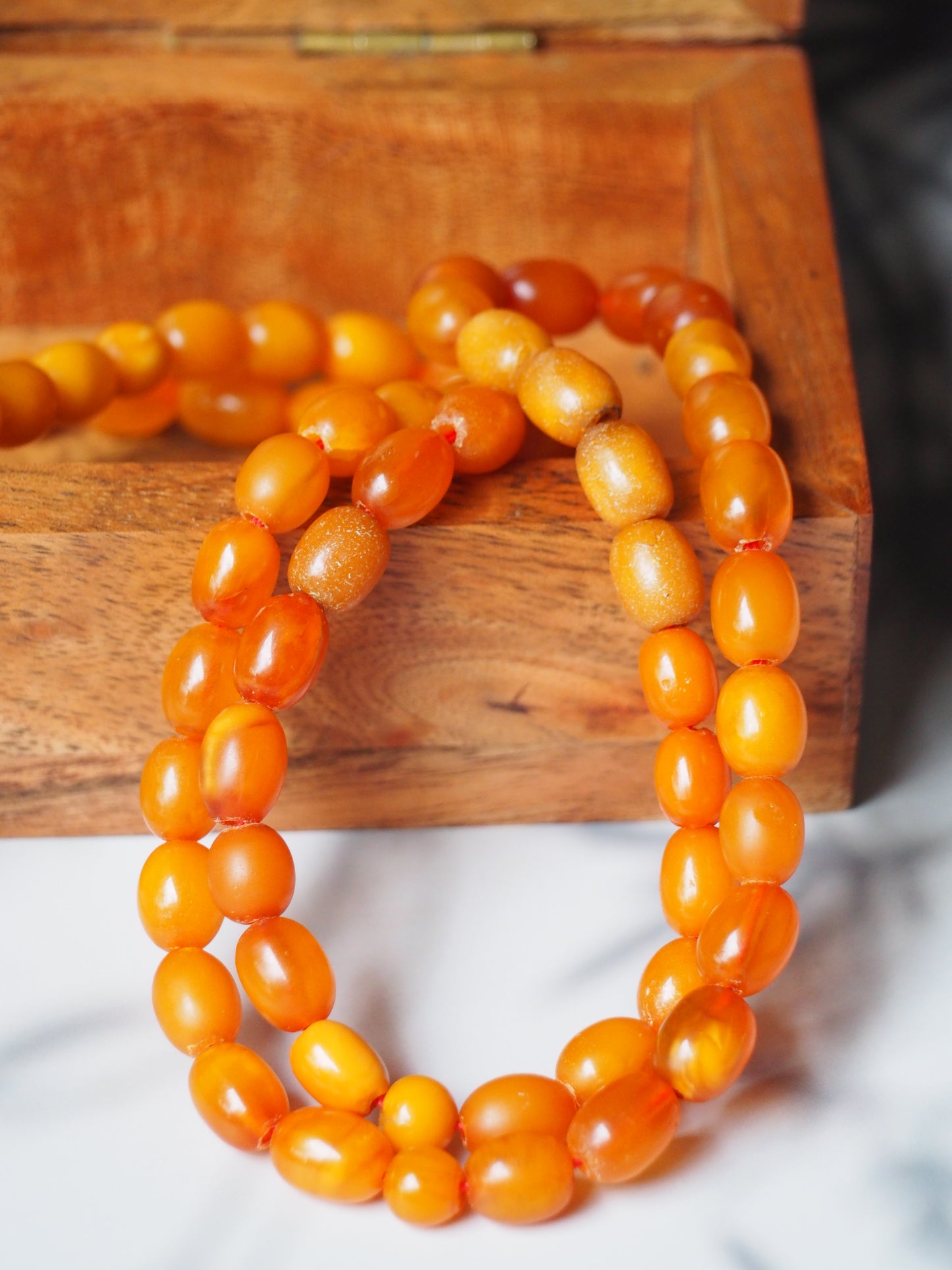 Natural Old German Olive Shape Amber Rosary 75 Beads