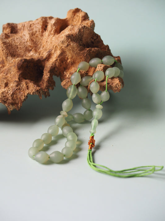 Natural Light Green Shah Maqsood Tasbih 33 Beads Olive Shape