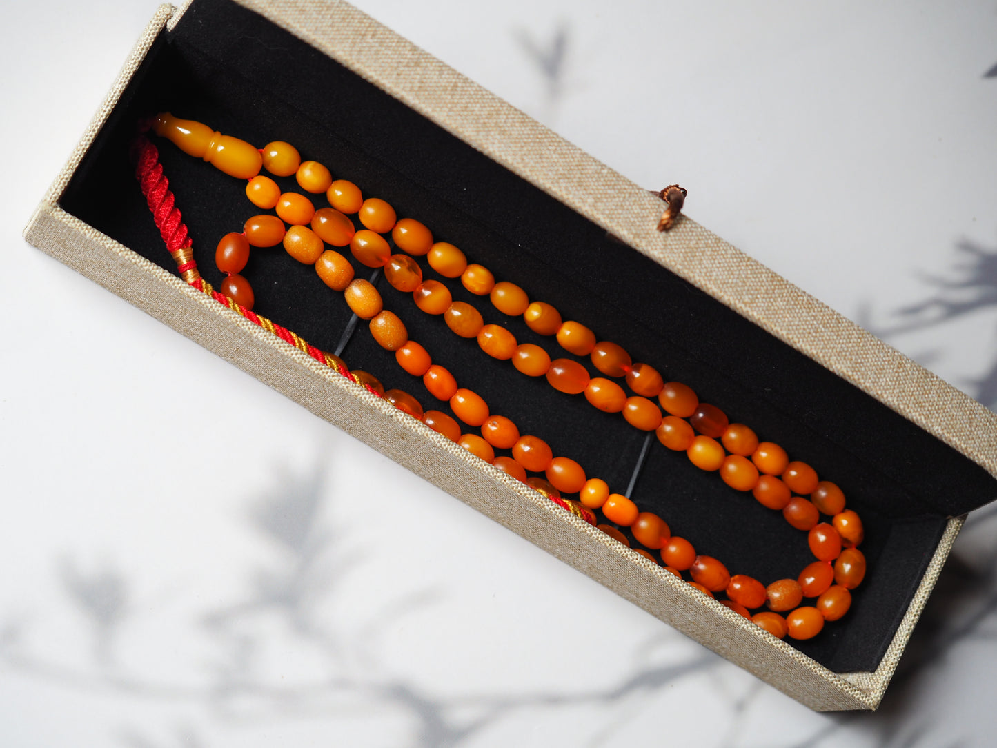 Natural Old German Olive Shape Amber Rosary 75 Beads