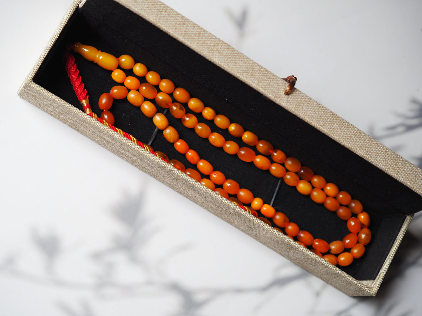 Natural Old German Olive Shape Amber Rosary 75 Beads