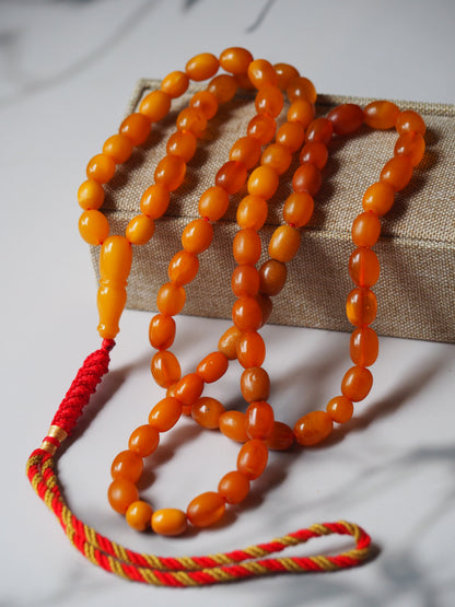 Natural Old German Olive Shape Amber Rosary 75 Beads