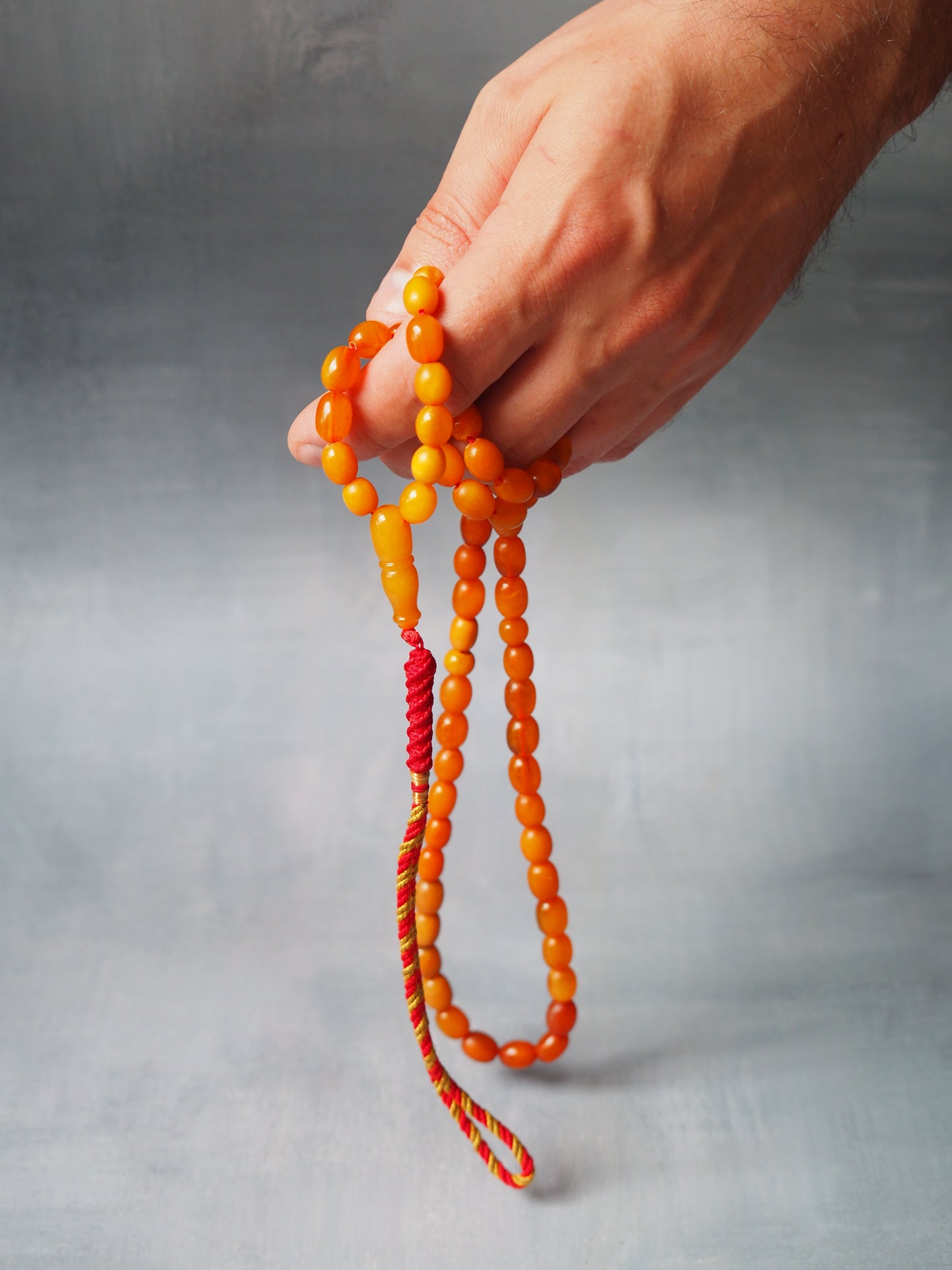 Natural Old German Olive Shape Amber Rosary 75 Beads