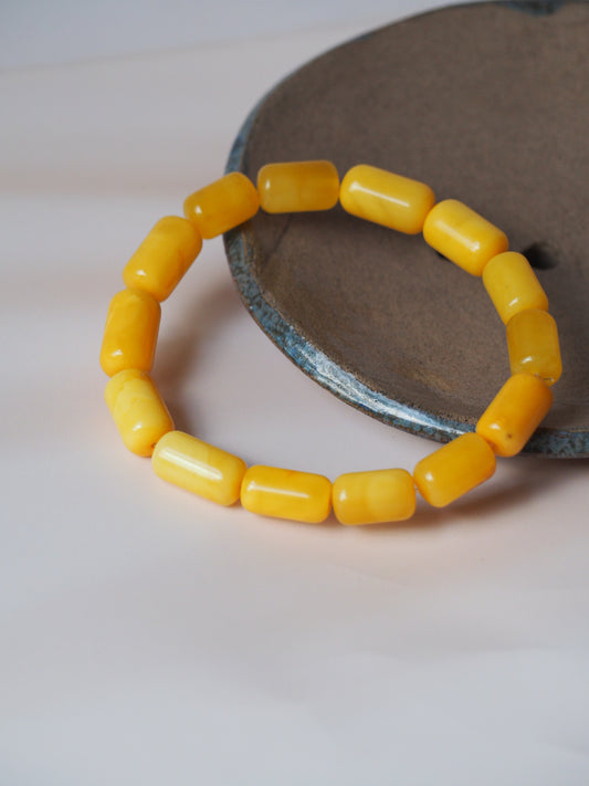 Natural Butterscotch Amber Cylinder Shaped Beaded Bracelet