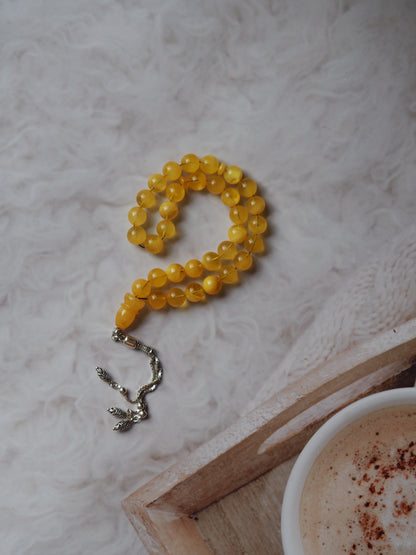 Cloudy Micro Amber Rosary with Silver Tassel 33 Beads