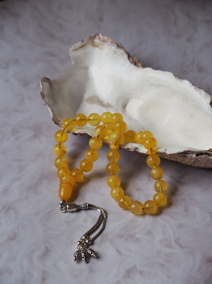 Cloudy Micro Amber Rosary with Silver Tassel 33 Beads