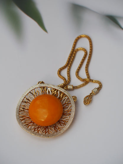 RUNWAY PIECE Unique Huge Supertree Inspired Honey Amber Pendant with Cubic Zirconias