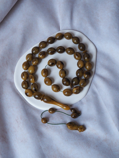 Highly Collectible Brown with Black Veins Bakelite Rosary from Private Collection 37 Beads