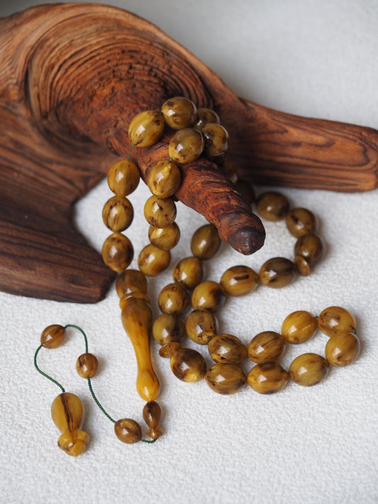 Highly Collectible Brown with Black Veins Bakelite Rosary from Private Collection 37 Beads