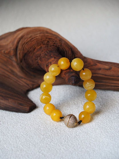 Butterscotch Natural Amber Beaded Bracelet with Metal Magnetic Closure