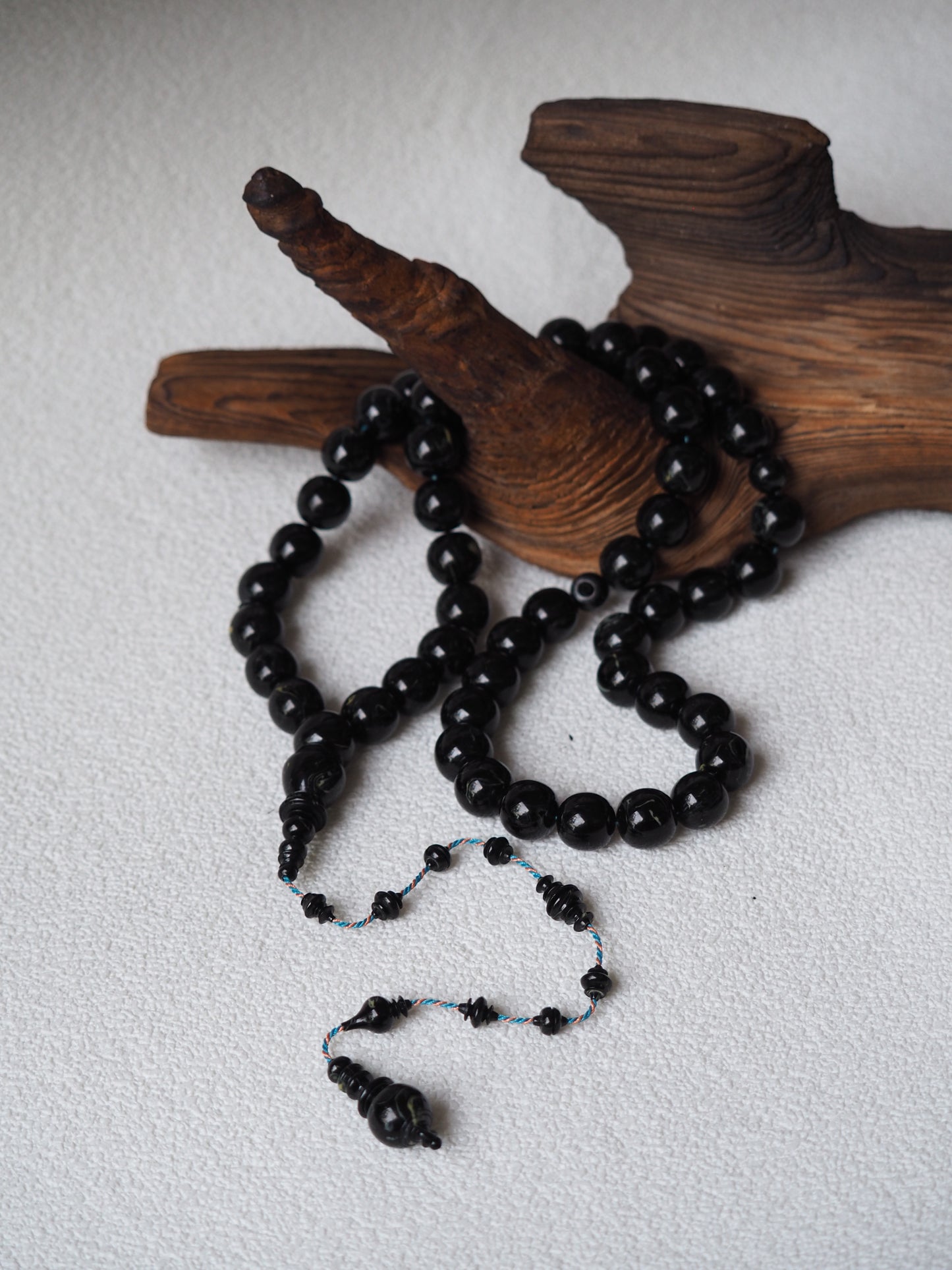 Black with White Veins Bakelite Rosary 53 Beads