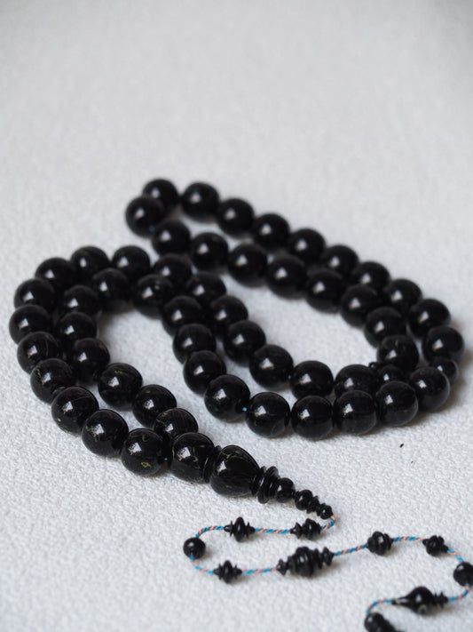 Black with White Veins Bakelite Rosary 53 Beads