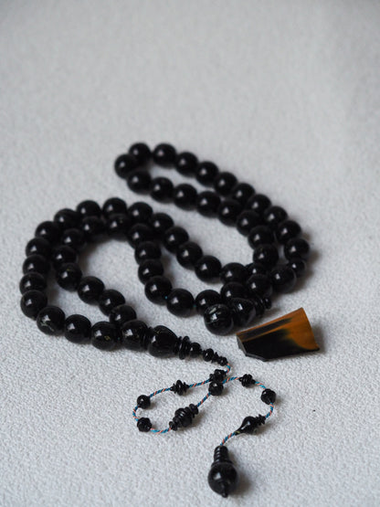 Black with White Veins Bakelite Rosary 53 Beads