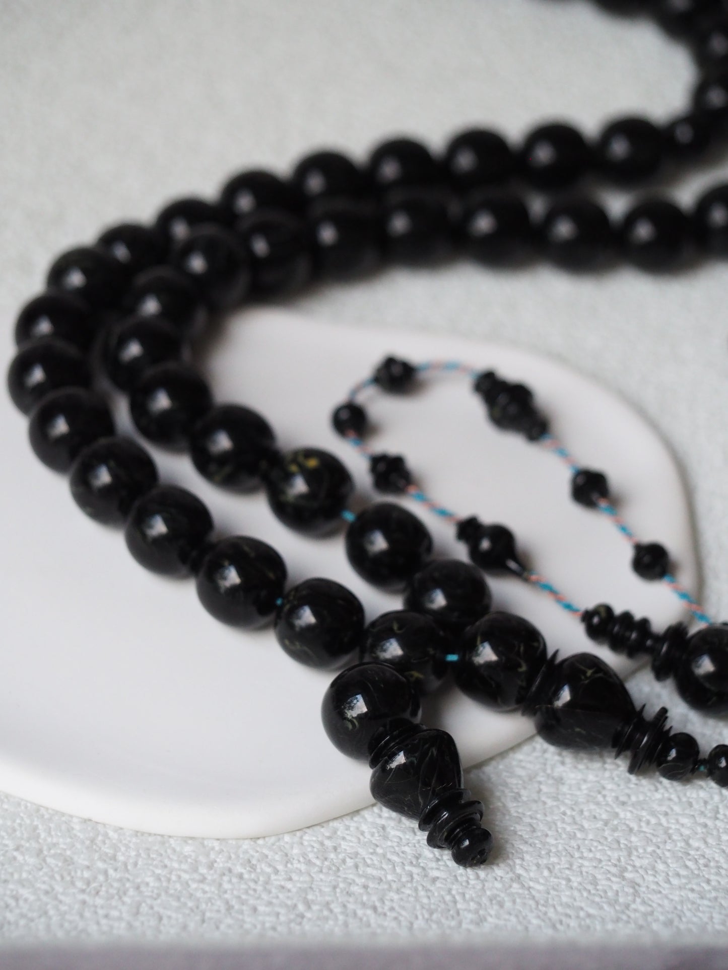 Black with White Veins Bakelite Rosary 53 Beads