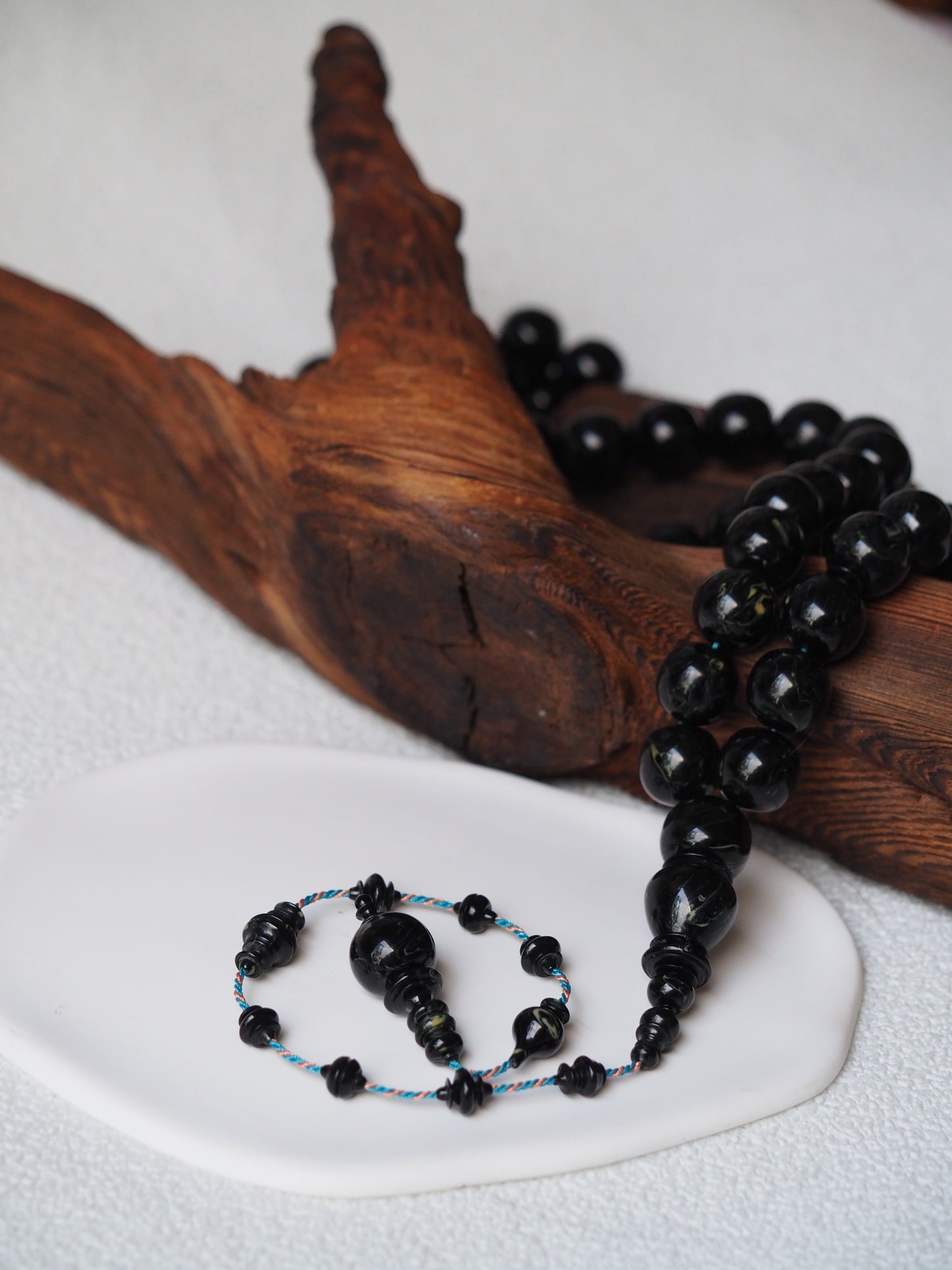 Black with White Veins Bakelite Rosary 53 Beads