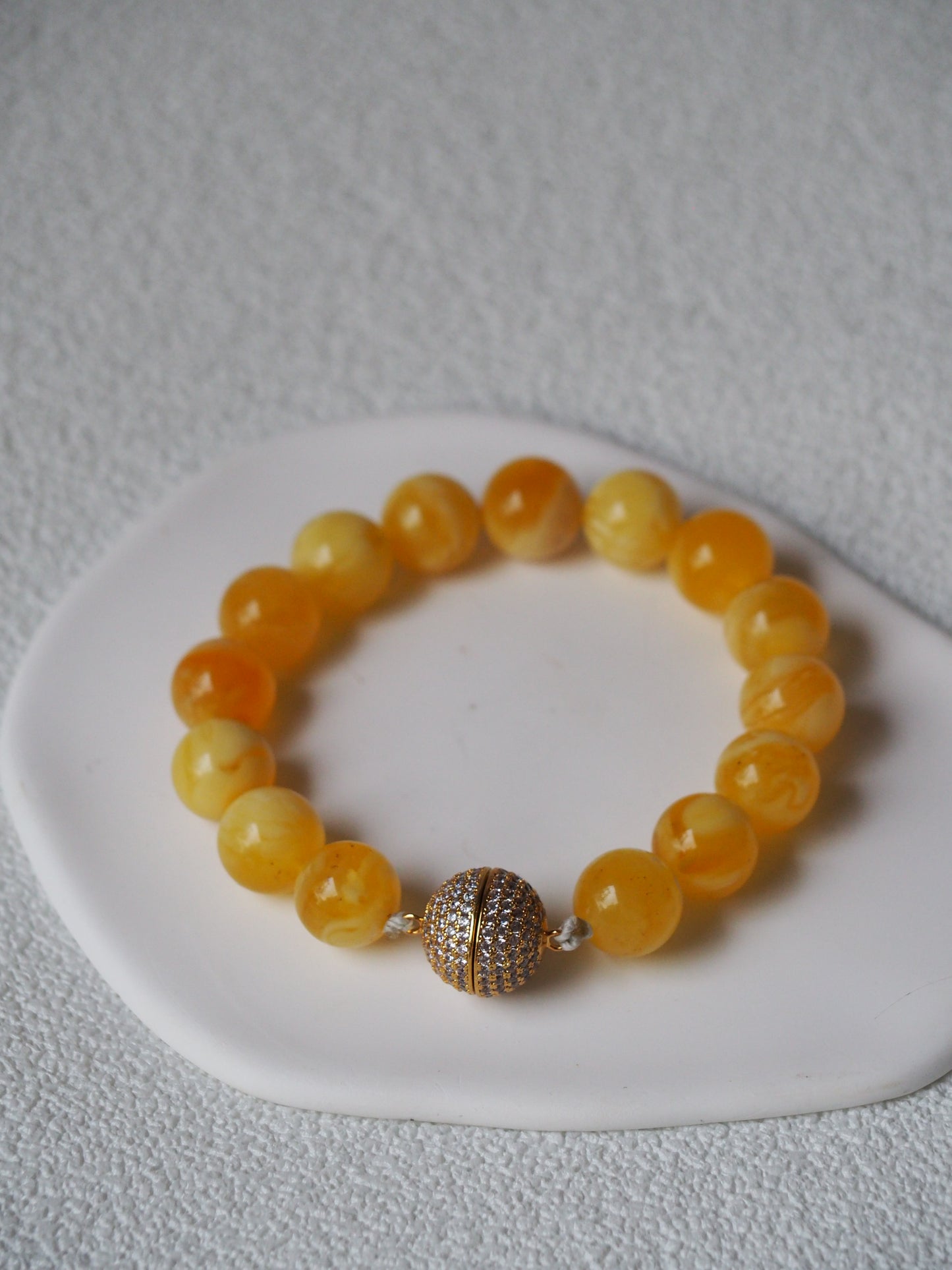 Royal White / Butterscotch Natural Amber Beaded Bracelet with Metal Magnetic Closure